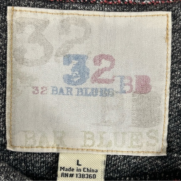 32 Bar Blue | Gray Long Sleeve French Terry Tee Pullover Red Accents See Note - Picture 7 of 9